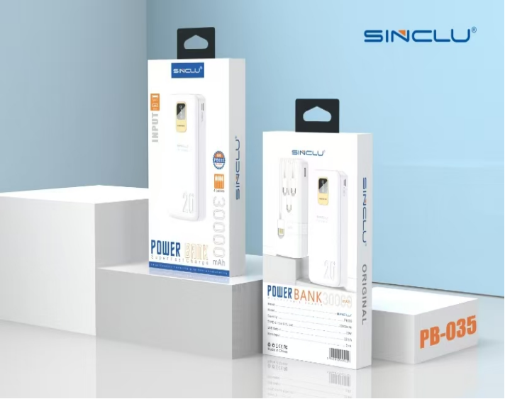 Built-in 4 Cables output 30000mah Sinclu PB-035 Portable Power Bank Charge LED Screen Power Display