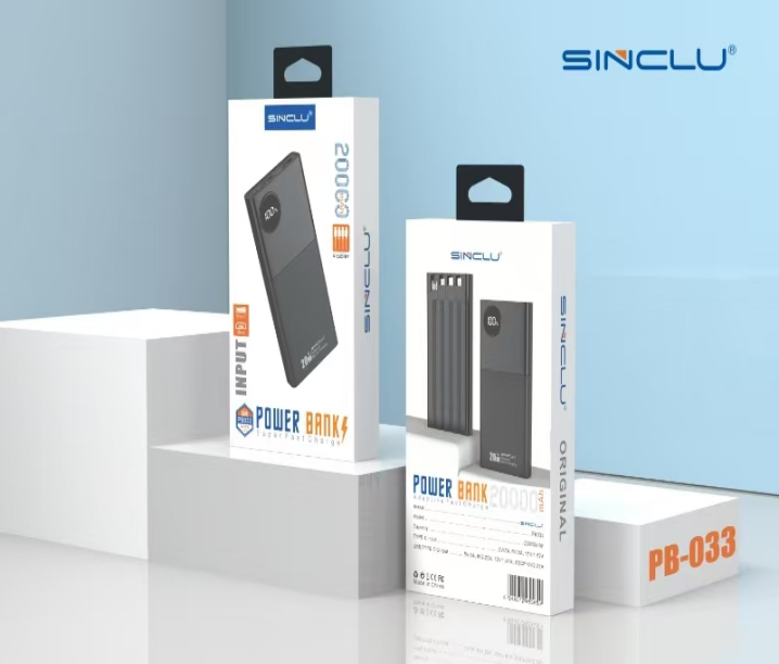 Built-in 4 Cables output 20000mah Sinclu PB-033 Portable Power Bank Charge LED Screen Power Display
