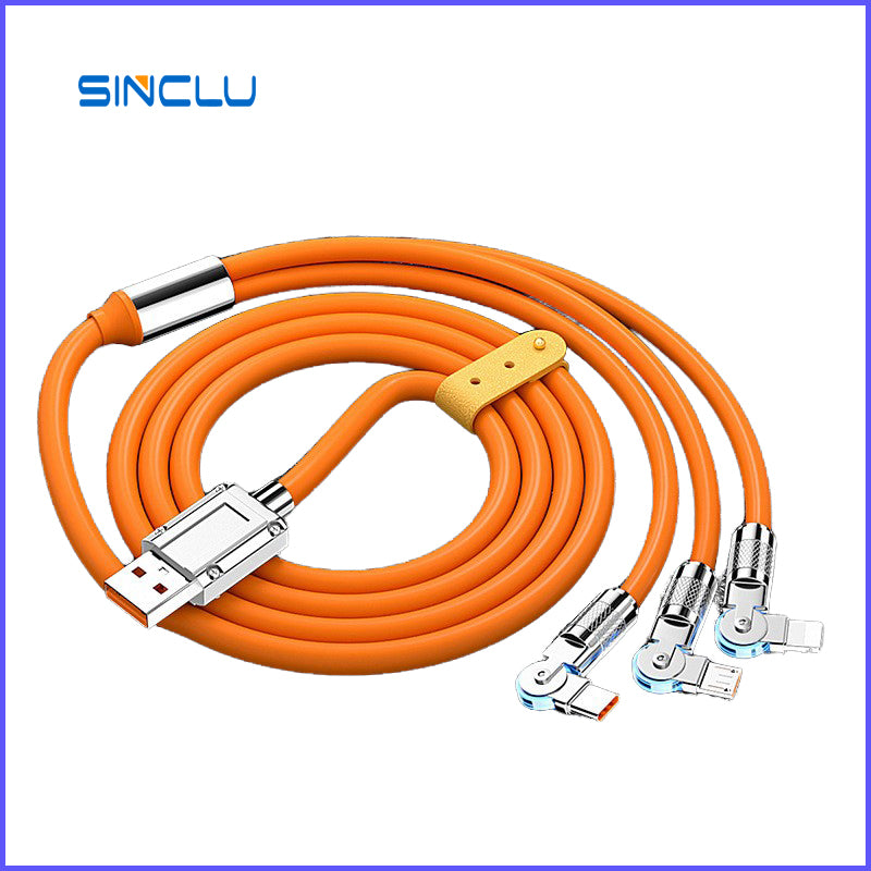 1Meter Length Newly zinc alloy 120W silicone fast Interface fast 3 in 1 charging cable SINCLU SCL-3IN1 Multiple 6a fast 3 in 1 charging cable