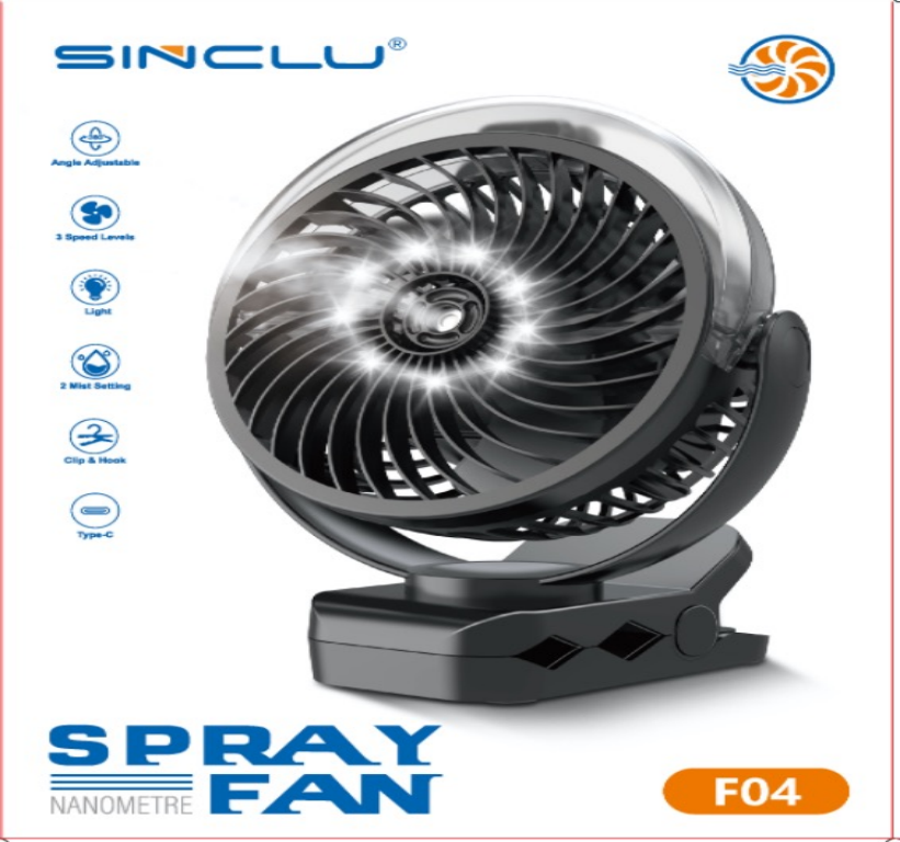 SINCLU Misting Fan Clip Fan With Spray Function, 8 Inch Mini Quiet Desk Fan With Light, 10000mAh USB Rechargeable Battery Operated Clip on Fan, USB Desk Fan, Portable Personal Small Fan For Desk, Office,Golf Cart F04