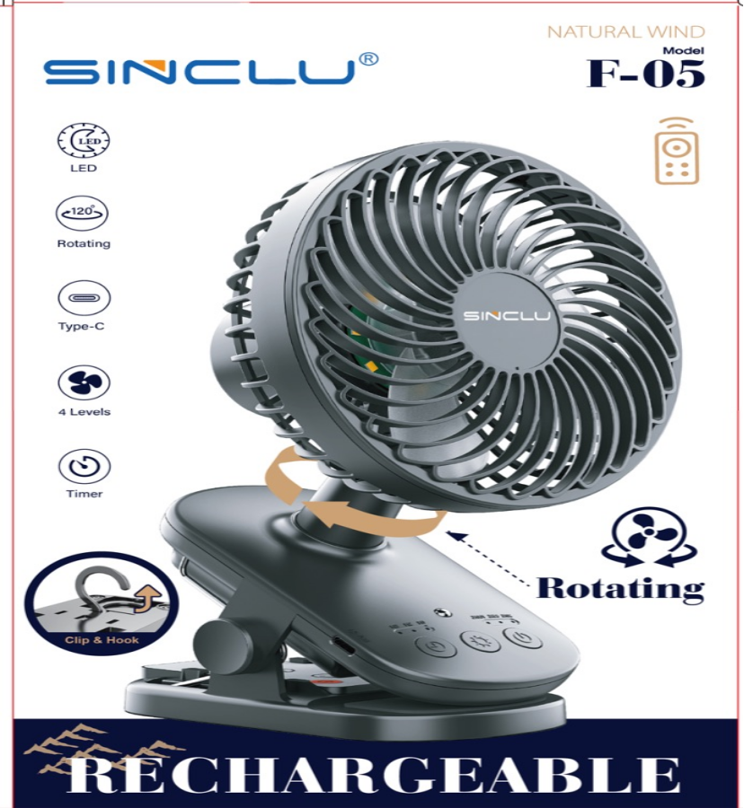 SINCLU Clip Fan With Moving Function, 8 Inch Mini Quiet Desk Fan With Light, 10000mAh USB Rechargeable Battery Operated Clip on Fan, USB Desk Fan, Portable Personal Small Fan For Desk, Office,Golf Cart F05