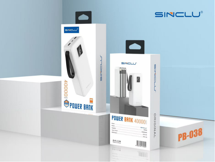Built-in 4 Cables output 40000mah Sinclu PB-038 Portable Power Bank Charge LED Scre0en Power Display