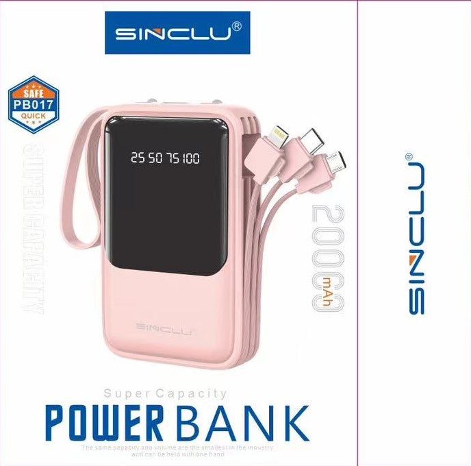 Built-in 4 Cables output 20000mah Sinclu PB-017 Portable Power Bank Charge With LED Screen Power Display