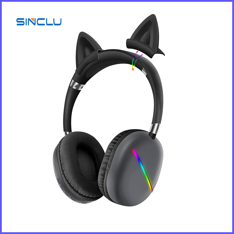 SINCLU SCL-K50 Detachable Cat Headphones Pink Cat Wireless Kitty Headphones For Kids and Girls Headphone with RGB Light