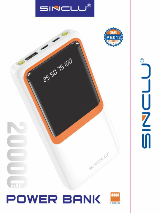 Built-in 4 Cables output 20000mah Sinclu PB-012 Portable Power Bank Charge With LED Screen Power Display