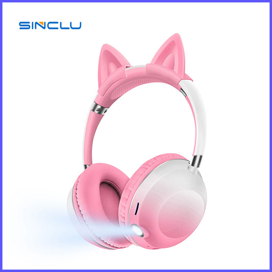 SINCLU SCL-K62 Detachable Cat Headphones Pink Cat Wireless Kitty Headphones For Kids and Girls Headphone with RGB Light