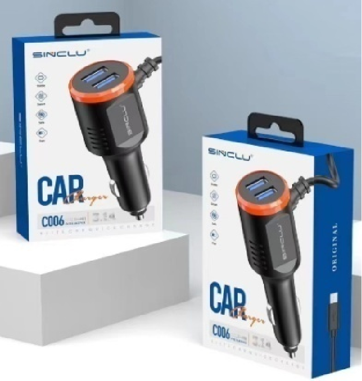 PD charger Fast Car Charger With 3 in 1 Cable 40W Dual USB Output Ports Mobile Phone Car Charger SINCLU C006 For Diverse Mobile Phone