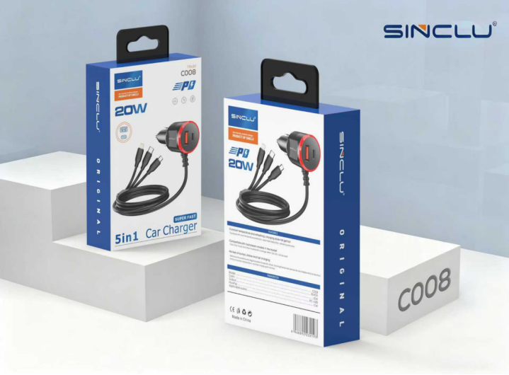 PD charger Fast Car Charger With 3 in 1 Cable 40W  USB+Tyhpe-c  Output Ports Mobile Phone Car Charger SINCLU C008 For Diverse Mobile Phone