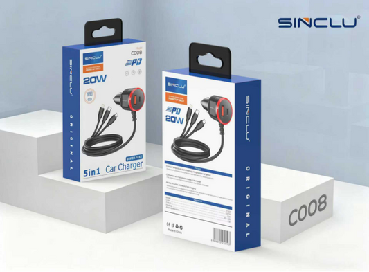 PD charger Fast Car Charger With 3 in 1 Cable 40W  USB+Tyhpe-c  Output Ports Mobile Phone Car Charger SINCLU C008 For Diverse Mobile Phone